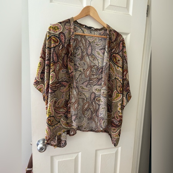 Rustty Dustyy open front paisley short sleeve kimono top size large - Picture 1 of 9